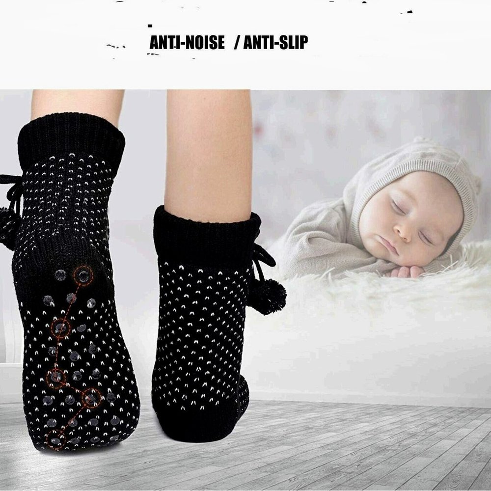 LONGBAY WOMEN'S COZY PREMIUM KNITTED SLIPPER SOCKS WITH POM POM'S THEY ARE WARM